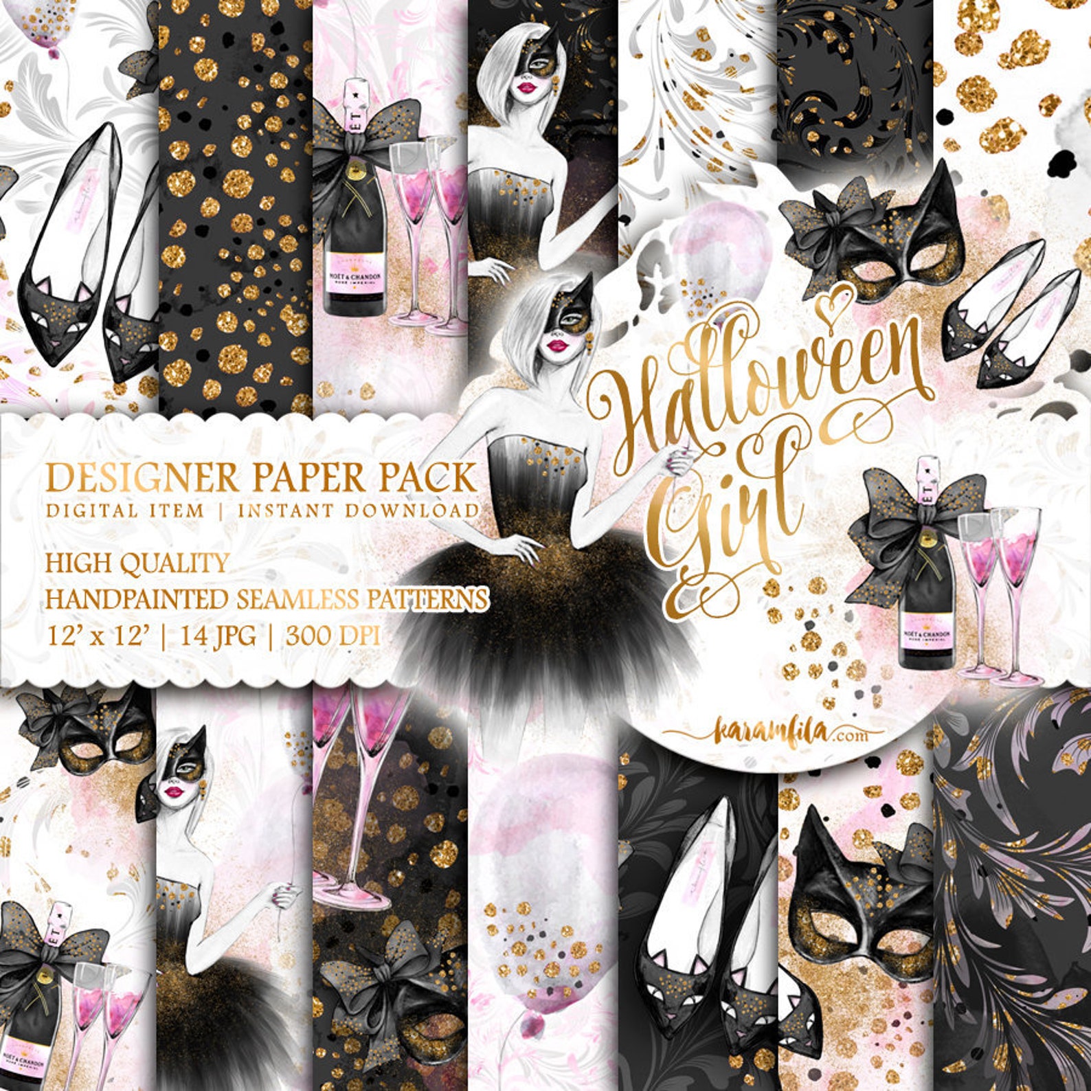 Halloween Party Paper Pack Cute Planner Girl Watercolor Etsy Halloween Party Paper Pack Cute Planner Girl Watercolor Etsy