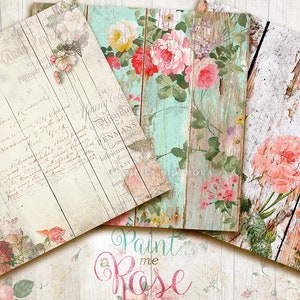 Romantic Roses Digital Paper Pack Aged Wood Textures Printable ...