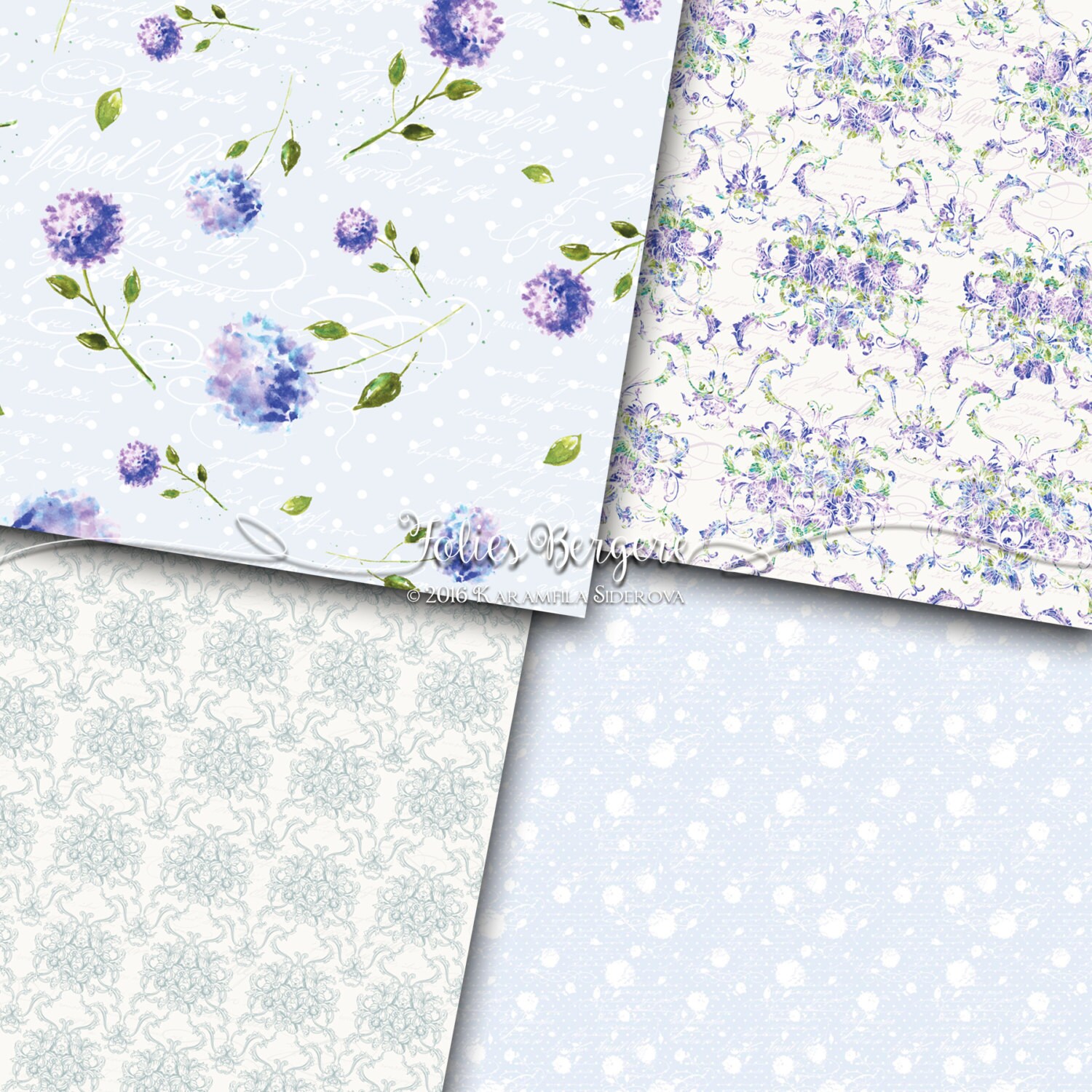 Watercolor Digital Paper Hydrangea Blue Purple Mint Violet - Etsy