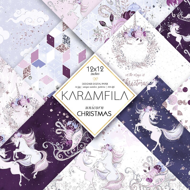 Download Christmas Unicorns Digital Paper Nursery Fabrics Winter | Etsy