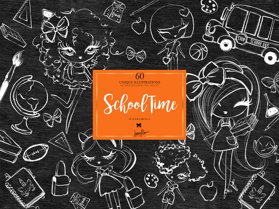 Back To School Doodle Clipart Back To School Outline Etsy