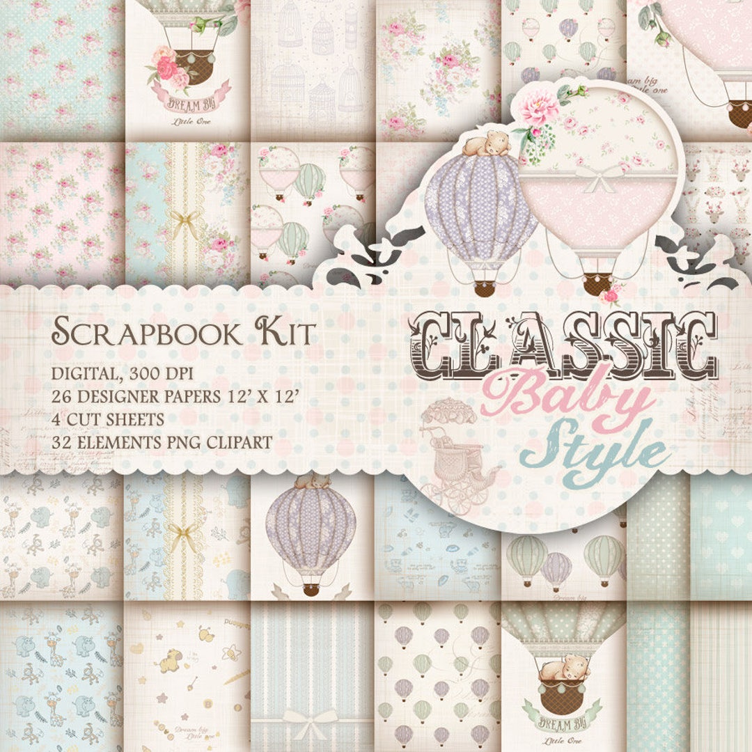 Sticker Scrapbook Vintage design elements - Baby Girl Announcement