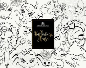 Halloween Girls Doodle Clipart