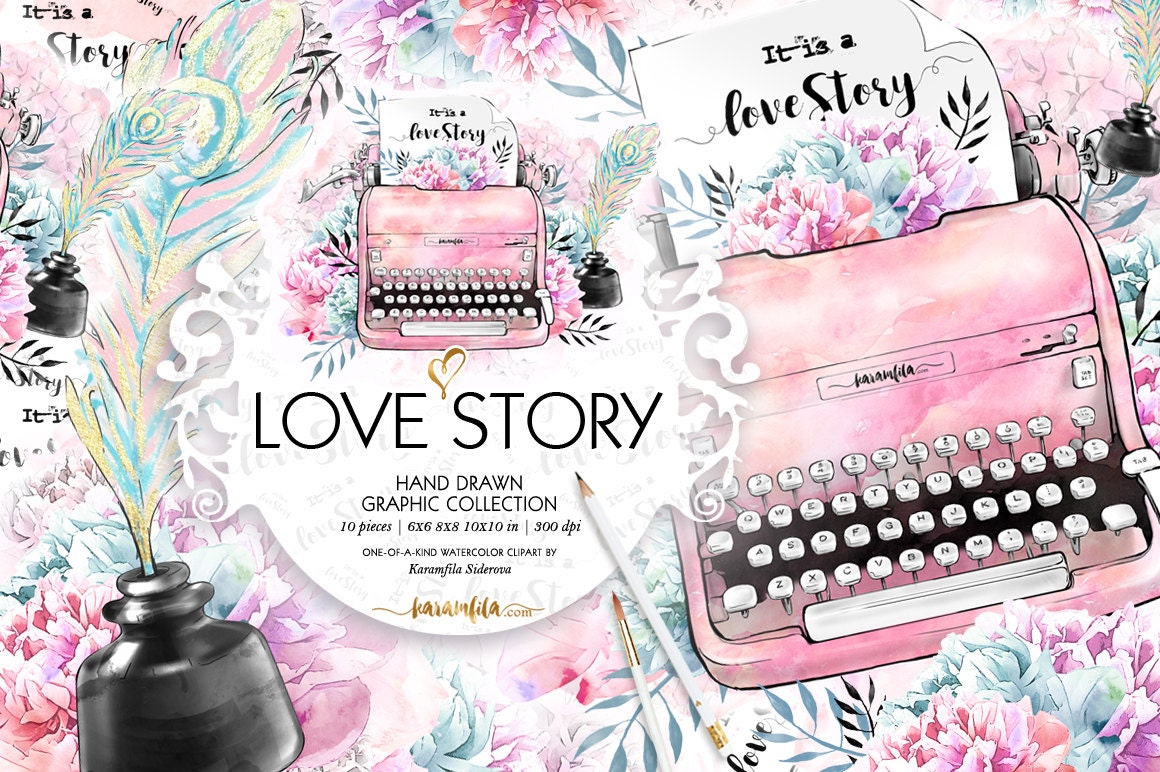 Typewriter Clipart, Cute Watercolor Typewriter Illustrations Printabl…
