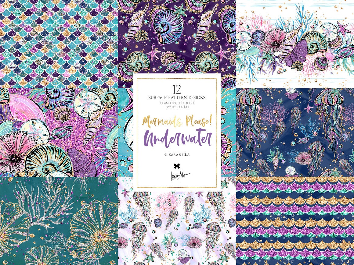 Karamfila's Underwater Patterns Sea Digital Paper Nautical Fabric…