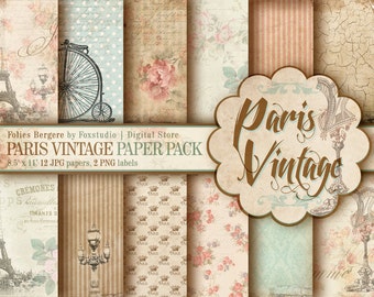 Paris Vintage Paper Pack. Shabby Chick Digital Papers. Paris Papers. Shabby Scrapbook Paris. Romantic Papers. Shabby Chic Background