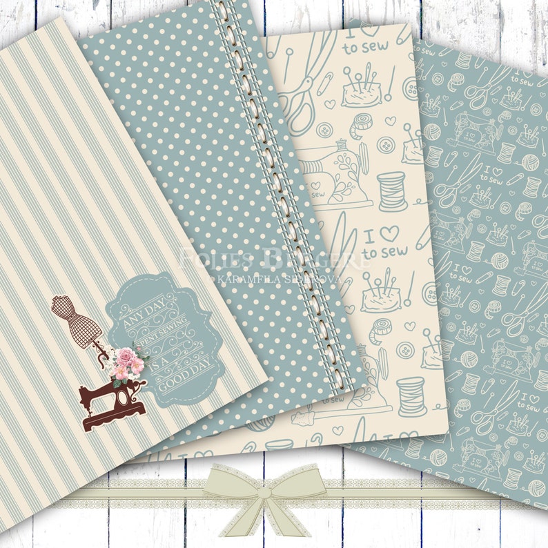 Crafter Digital Paper Tailor Paper Pack Shabby Chic Paper Sewing Patterns Printable Victorian Roses Backgrounds Sewing Clipart Cute Button