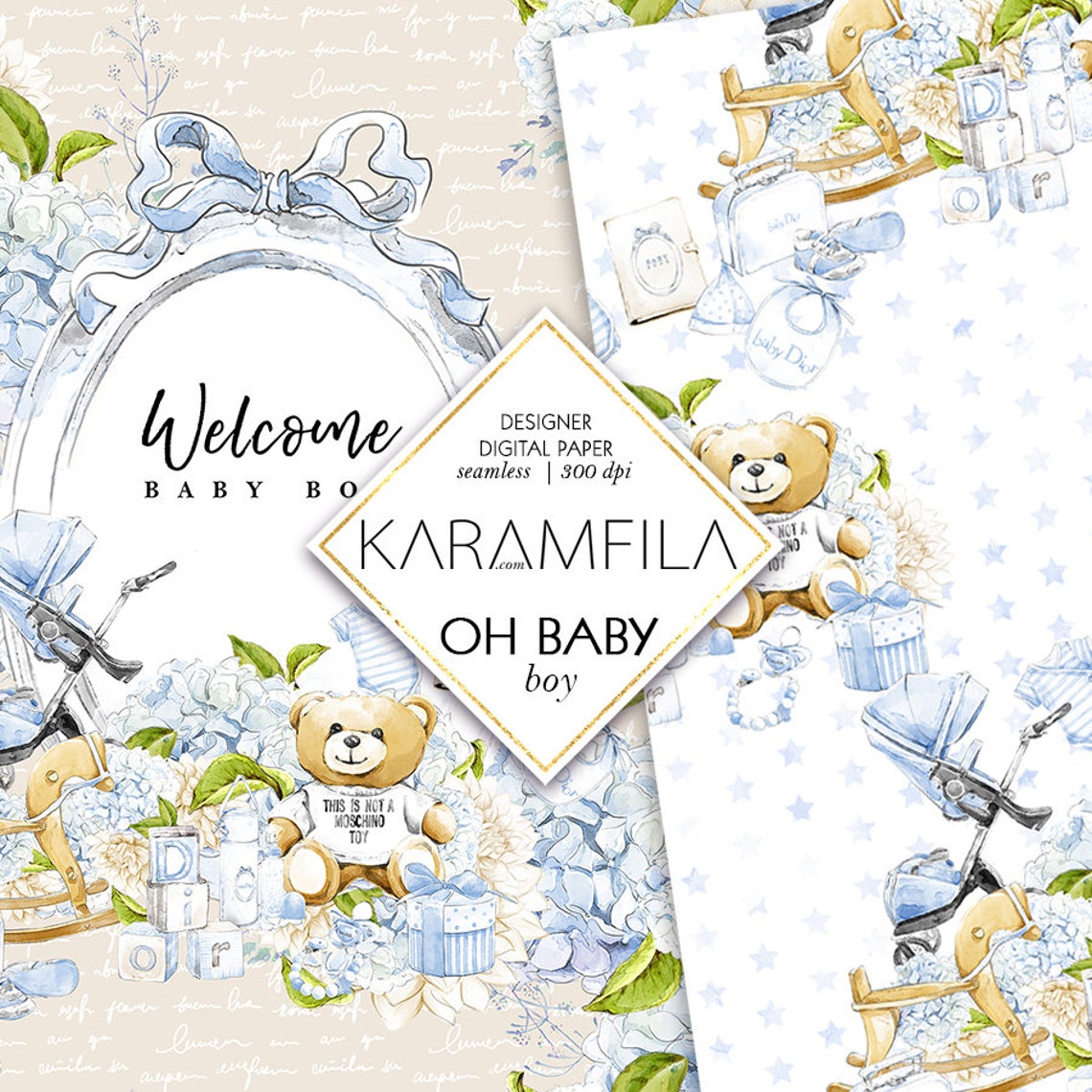 Baby Boy Digital Paper Baby Scrapbook Paper Baby Seamless Etsy