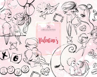 Valentine Doodles Clipart, Cupid Clipart | Valentine's Day Clip Art