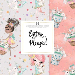 Easter Digital Paper, Spring Patterns, Bunny Digital Paper, Easter Fabric Patterns Spring Planner Paper. Pastel Easter Collection image 2