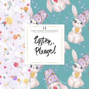 Easter Digital Paper, Spring Patterns, Bunny Digital Paper, Easter Fabric Patterns Spring Planner Paper. Pastel Easter Collection image 3