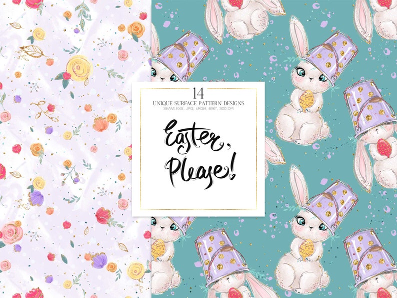 Easter Digital Paper, Spring Patterns, Bunny Digital Paper, Easter Fabric Patterns Spring Planner Paper. Pastel Easter Collection image 3