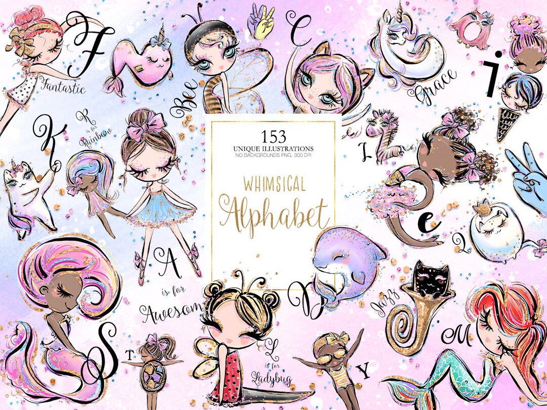 Whimsical Alphabet Clipart Back to School Clipart Planner - Etsy