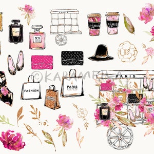 Spring Fashion Clipart Paris Flower Cart Clip Art Hot Pink - Etsy