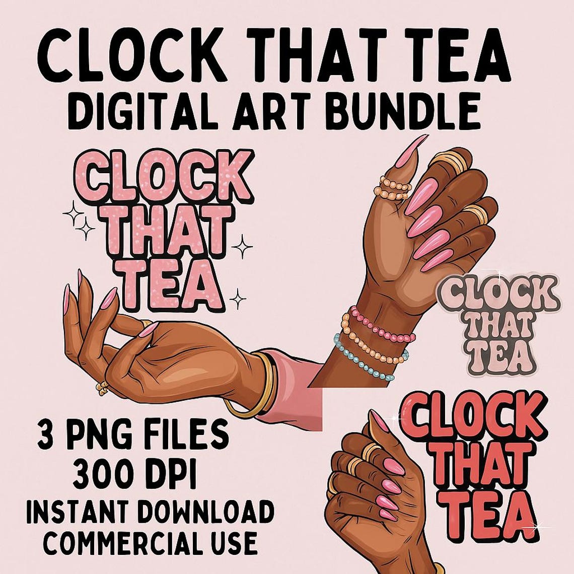 Clock That Tea PNG: Sassy Black Girl Hand Graphics (digital Download ...