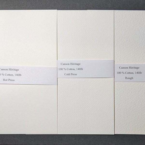 L'Aquarelle Canson Héritage Individual Watercolor Paper Samples -  Hot Press / Cold Press / Rough - 100% Cotton - Professional Grade