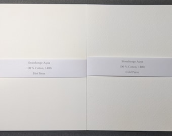 Papel de acuarela Stonehenge Aqua - Muestras individuales - 5 x 7 pulgadas - 140 lb - Elija prensado en caliente o prensado en frío