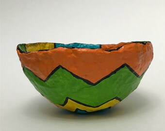 Tazón de la pieza central en colores brillantes - azul / naranja / verde / amarillo