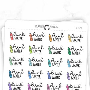 Drink Water - Script Stickers | Typografie Sticker | Matte abnehmbare | Funktionelle Planner Stickers / #TS-52