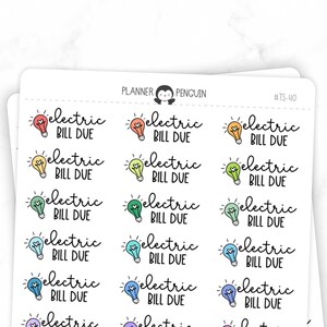 Electric Bill Due - Script Stickers | Typografie Sticker | Matte abnehmbare | Funktionelle Planner Stickers / #TS-40