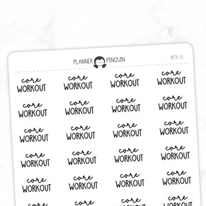Core Workout Fitness - Script Stickers | Typography stickers | Matte Removable | Functional Planner stickers // #TY-15