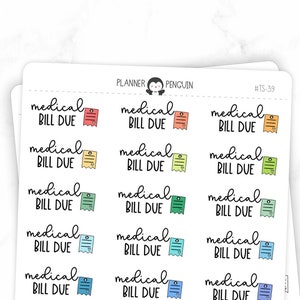 Medical Bill Due - Script Stickers | Typografie Sticker | Matte abnehmbare | Funktionelle Planner Stickers / #TS-39