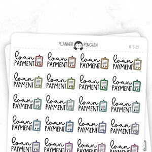 Betaling lening - Scriptstickers | Typografie stickers | Matte verwijderbare | Functioneel Planner stickers // #TS-29