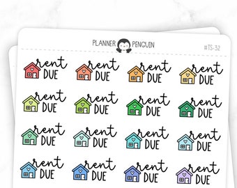 Rent Due - Script Stickers | Typography stickers | Matte Removable | Functional Planner stickers // #TS-32