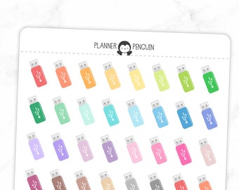 USB Flash Drive  - Icon Planner Stickers | Multi Color Stickers | Matte Removable | Functional Planner stickers // #IC-15