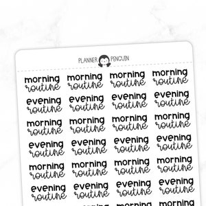 Poranna rutyna Wieczorna rutyna Pielęgnacja skóry - Naklejki Script | Naklejki typograficzne | Matowe, usuwalne | Naklejki do planera funkcjonalnego // #TY-01