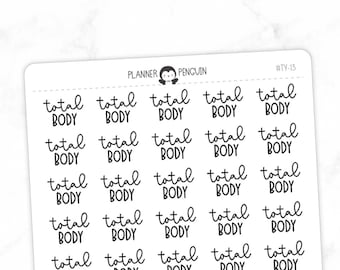 Total Body Fitness - Script Stickers | Typography stickers | Matte Removable | Functional Planner stickers // #TY-13