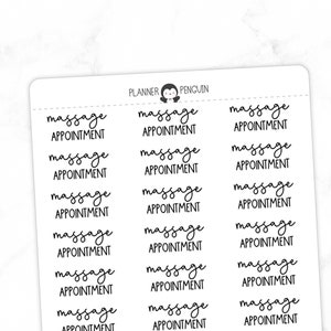 Massage Appointment - Script Stickers | Typography stickers | Matte Removable | Functional Planner stickers // #TY-07