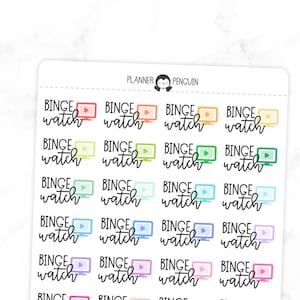 Binge Watch - Icon Script Stickers | Typography stickers | Matte Removable | Functional Planner stickers // #TS-18