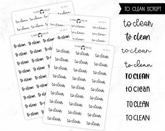 To Clean - Script Stickers | Typography stickers | Matte Removable | Functional Planner stickers // #SC-7
