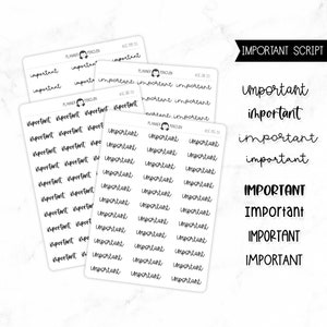 Importante - Adesivi script / Adesivi tipografici / Adesivi rimovibili opachi / Adesivi Pianificatore funzionale // #SC-35