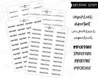 Importante - Pegatinas de guión / Pegatinas de tipografía / Pegatinas extraíbles mate / Planificador funcional // #SC-35