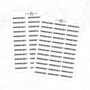 Importante - Adesivi con script grossi / Adesivi tipografici / Adesivi opachi rimovibili / Pianificatore funzionale // #DS-09