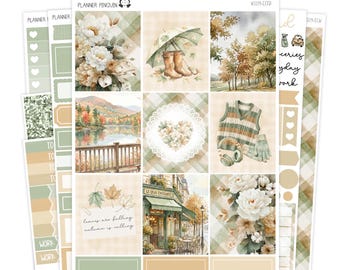 Gentle Autumn Weekly Kit Stickers For Vertical planner or Happy Planner // #S179