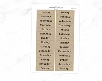 Days of the week labels - Typewriter Script Stickers | Typography stickers | Matte Removable | Functional Planner stickers // #DAYS-06