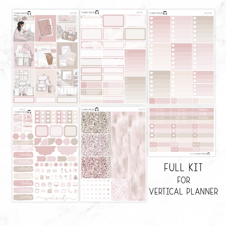 Puede incluir: Un conjunto de pegatinas de planificador imprimibles en un esquema de color rosa y marr&oacute;n. Las pegatinas incluyen varios dise&ntilde;os, como una mujer trabajando en un escritorio, una mochila, una taza de caf&eacute; y un calendario. Las pegatinas tambi&eacute;n incluyen una variedad de formas, como corazones, estrellas y c&iacute;rculos. Las pegatinas est&aacute;n dise&ntilde;adas para su uso en un planificador vertical.