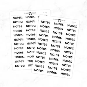 Notities - dikke scriptstickers | Typografiestickers | Mat verwijderbaar | Functionele planner-stickers // #DS-04