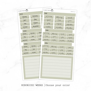 Hobonichi Weeks Yearly view Stickers  // Year at glance Stickers   // #HW-YG-COLOR
