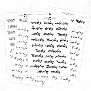 Dias da semana - Roteiro Adesivos | Adesivos de tipografia | Removível fosco | Adesivos do Planner Funcional // #DAYS-01