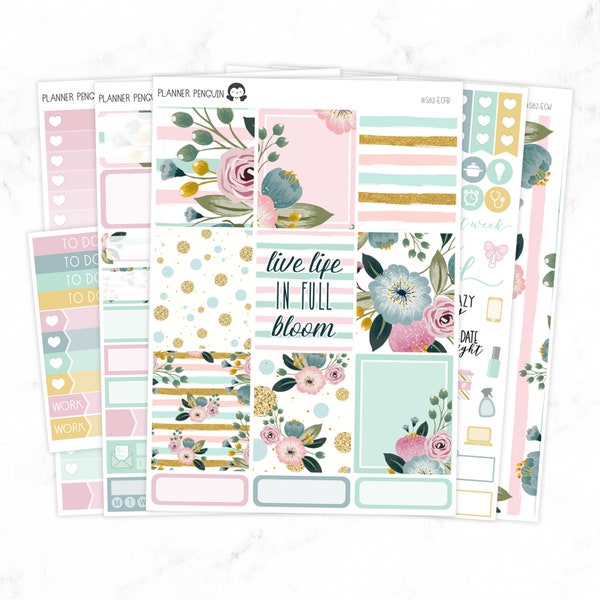 Spring Blooms Weekly Kit Stickers pour planificateur vertical ou Mambi Happy Planner // #S82