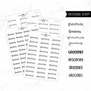 Groceries - Script Stickers | Typography stickers | Matte Removable | Functional Planner stickers // #SC-16
