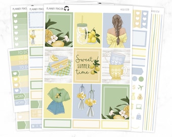 Lemonade Full Weekly Kit Stickers For Vertical planner or Happy Planner // #S122