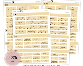 2026 Hobonichi Cousin A5 Jahresansicht Sticker | Japanische und Englische Version | Jahresübersicht Aufkleber | Cousin A5 #HB-YG-COLOR