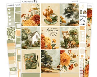 Autumn Whisper Weekly Kit Stickers For Vertical planner or Happy Planner // #S170