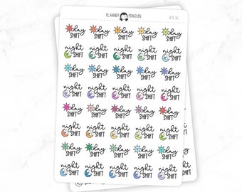 Day and Night Shift - Icon Script Stickers | Typography stickers | Matte Removable | Functional Planner stickers // #TS-56