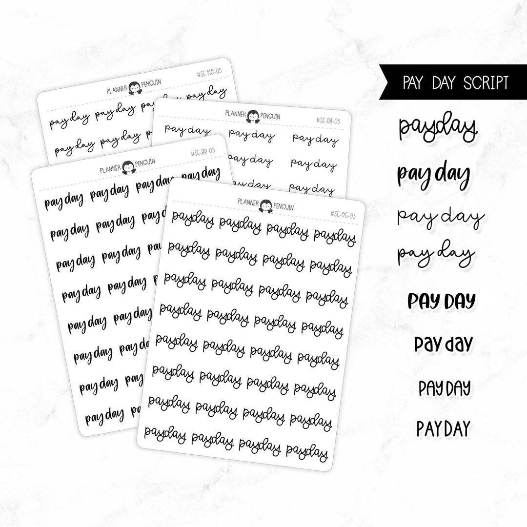 Pay Day Lettering Pay Day - Script Stickers | Typography Stickers | Matte Removable ...